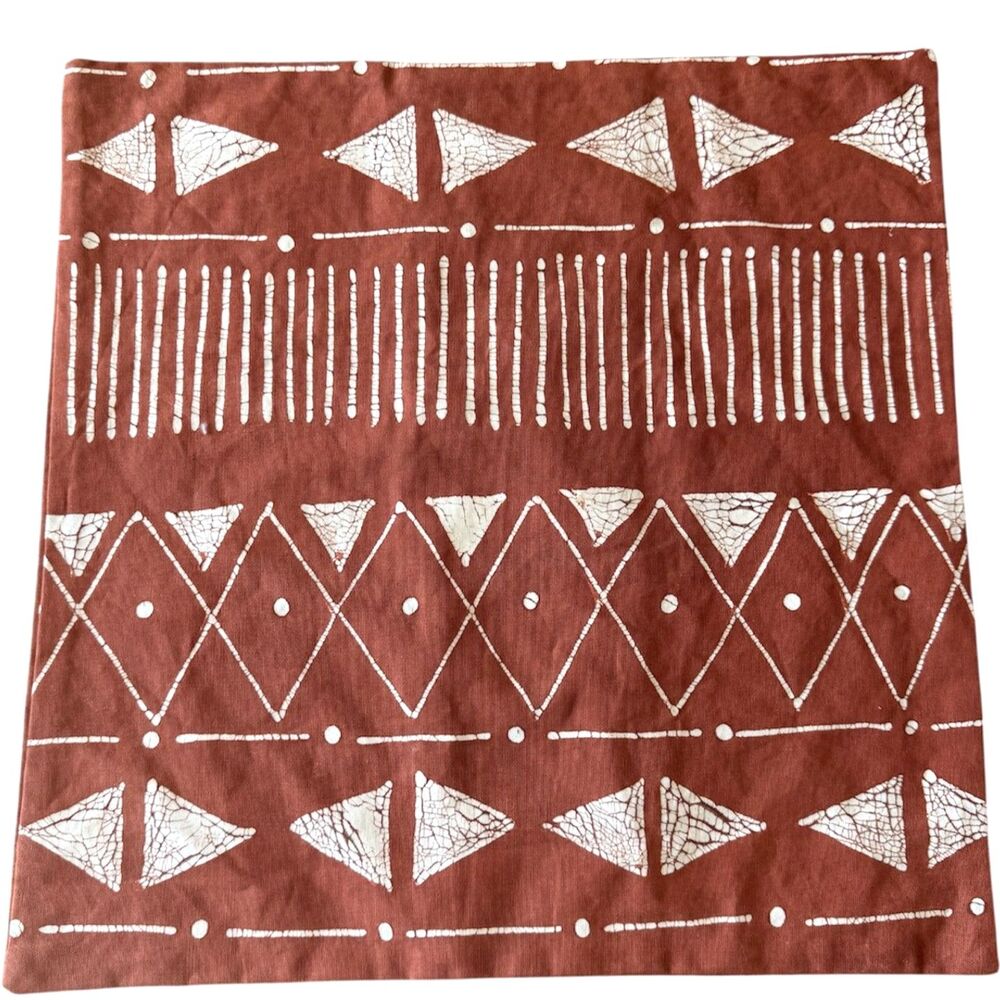 Tribal Textiles Matika Rust Linear Hand Painted Pillow Cover 18”x18” Square New